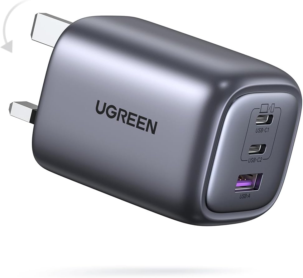 شاحن UGREEN Nexode 65W GaN | شاحن سريع USB-C ثلاثي المنافذ مع شوكة قابلة للطي