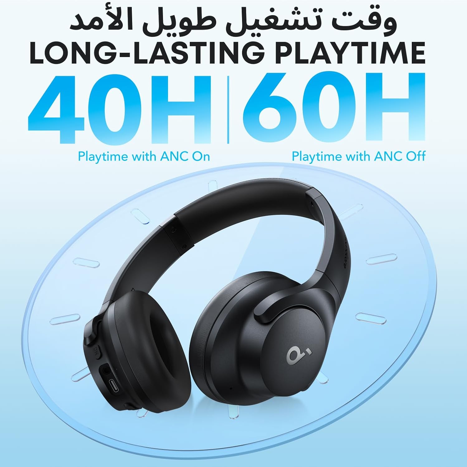 سماعة Soundcore Q20i من Anker | إلغاء ضوضاء ANC، صوت Hi-Res، بطارية حتى 60 ساعة