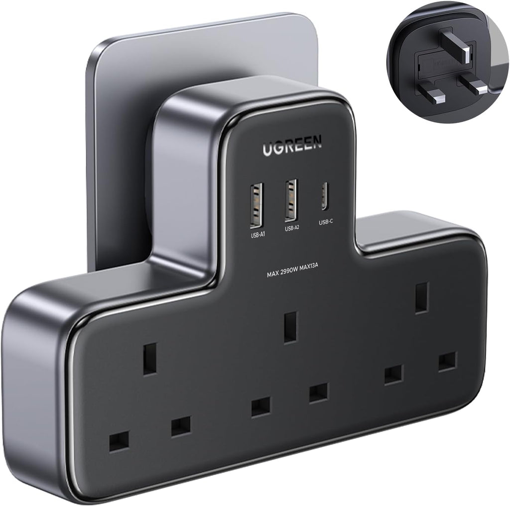 شريط طاقة UGREEN 6 في 1 | 3 منافذ كهرباء + 3 منافذ USB مع شحن سريع PD 30W GaN
