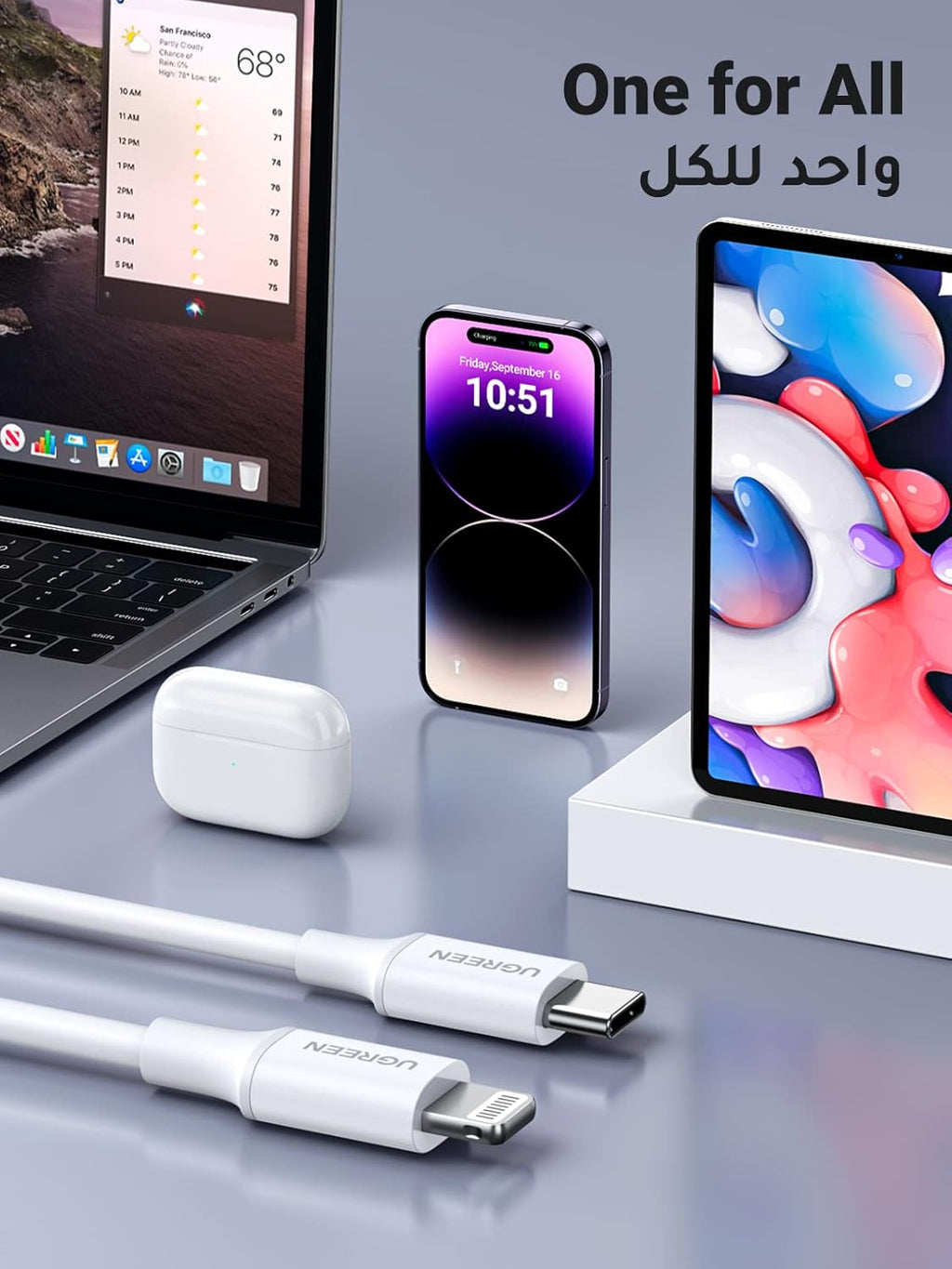 كابل UGREEN USB-C إلى Lightning معتمد MFi | شحن سريع PD
