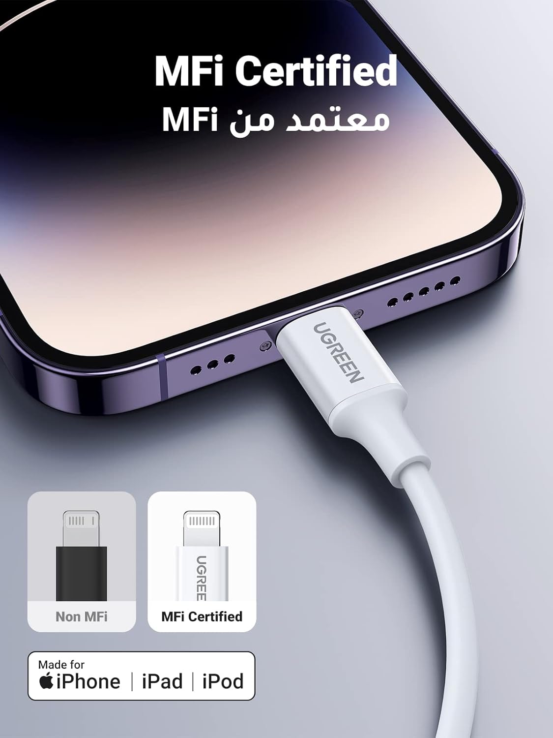 كابل UGREEN USB-C إلى Lightning معتمد MFi | شحن سريع PD