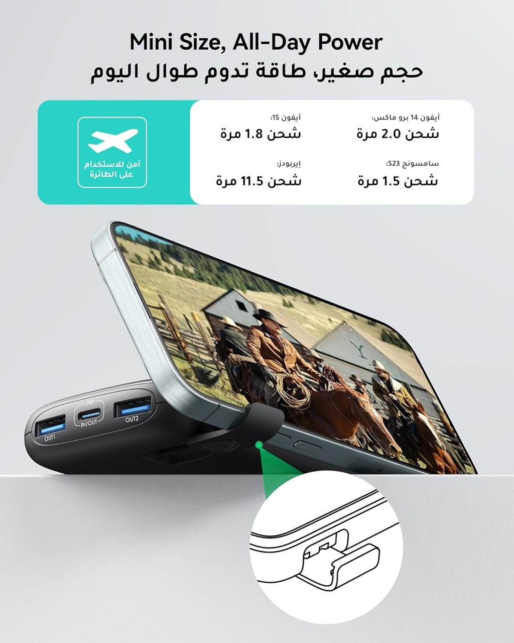 بنك طاقة INIU 10000mAh  شحن سريع 22.5W PD3.0 وQC4.0 مع شاشة رقمية