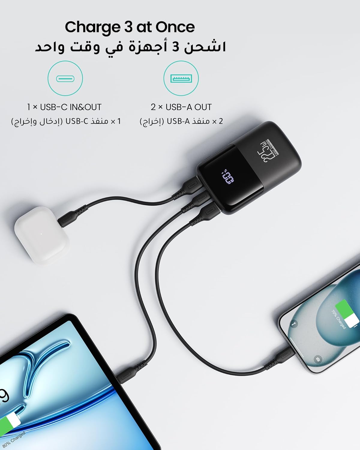 بنك طاقة INIU 10000mAh  شحن سريع 22.5W PD3.0 وQC4.0 مع شاشة رقمية