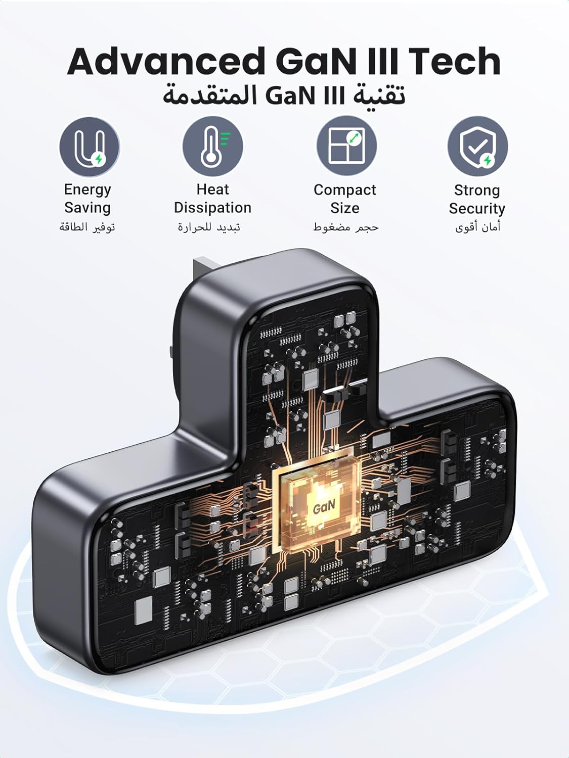 شريط طاقة UGREEN 6 في 1 | 3 منافذ كهرباء + 3 منافذ USB مع شحن سريع PD 30W GaN